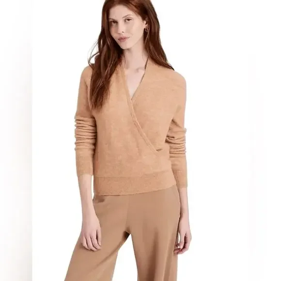 BANANA REPUBLIC Rina Rib‎ Wrap Front Camel Sweater Women’s Size Large - Picture 4 of 10